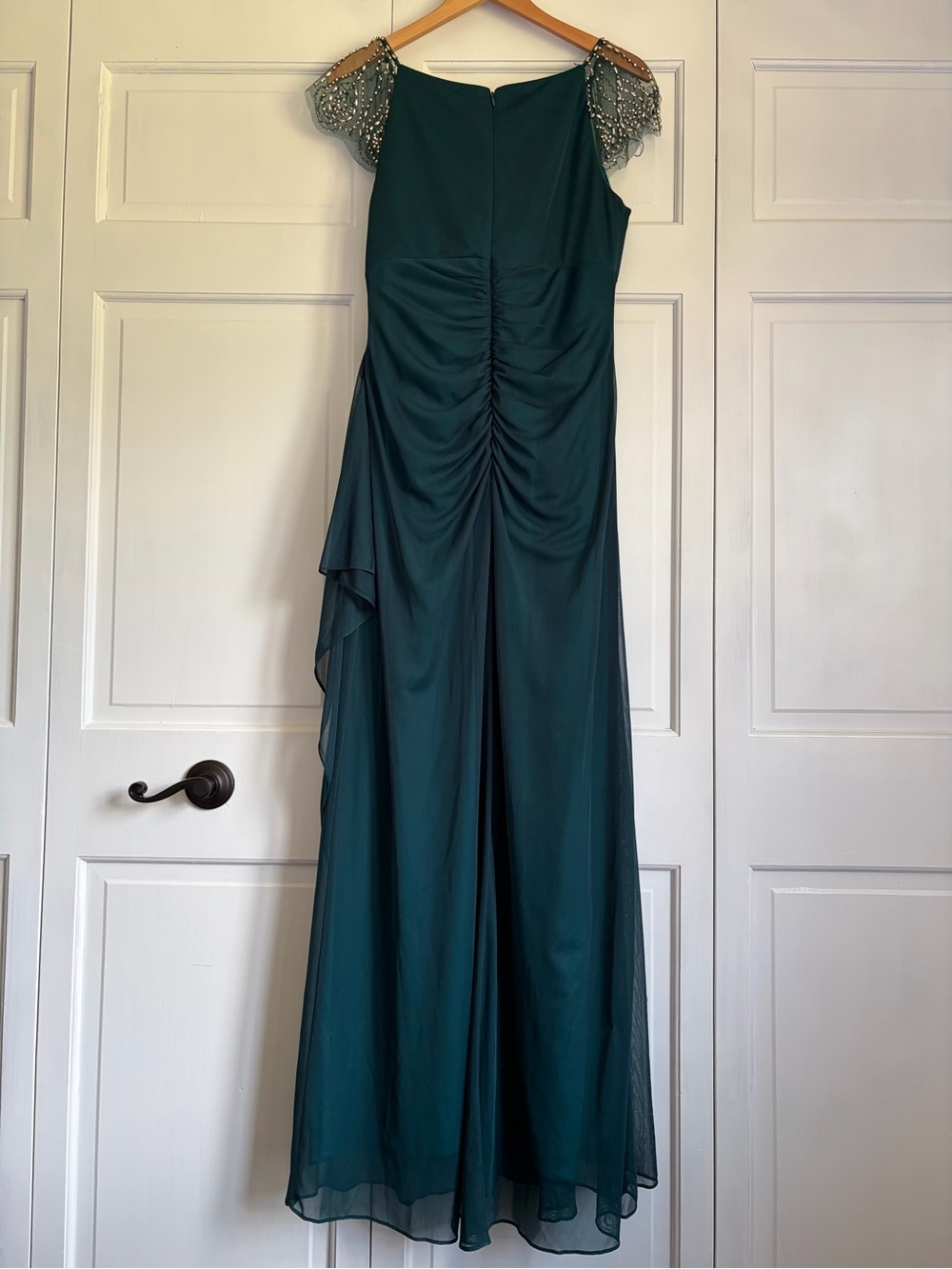 DJ-JAZ Embellished Teal Green Maxi Evening Dress with Scalloped BeadedYoke SZ 12 - Picture 8 of 12
